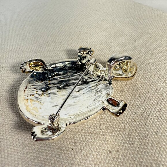 Silver & Gold Tone Turtle Brooch Pin Jewelry Accessory Statement - Picture 4 of 6